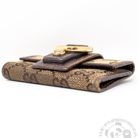 GUCCI GG Monogram Canvas Italian Leather Key Case Holder Brown Snap Closure - Picture 3 of 6